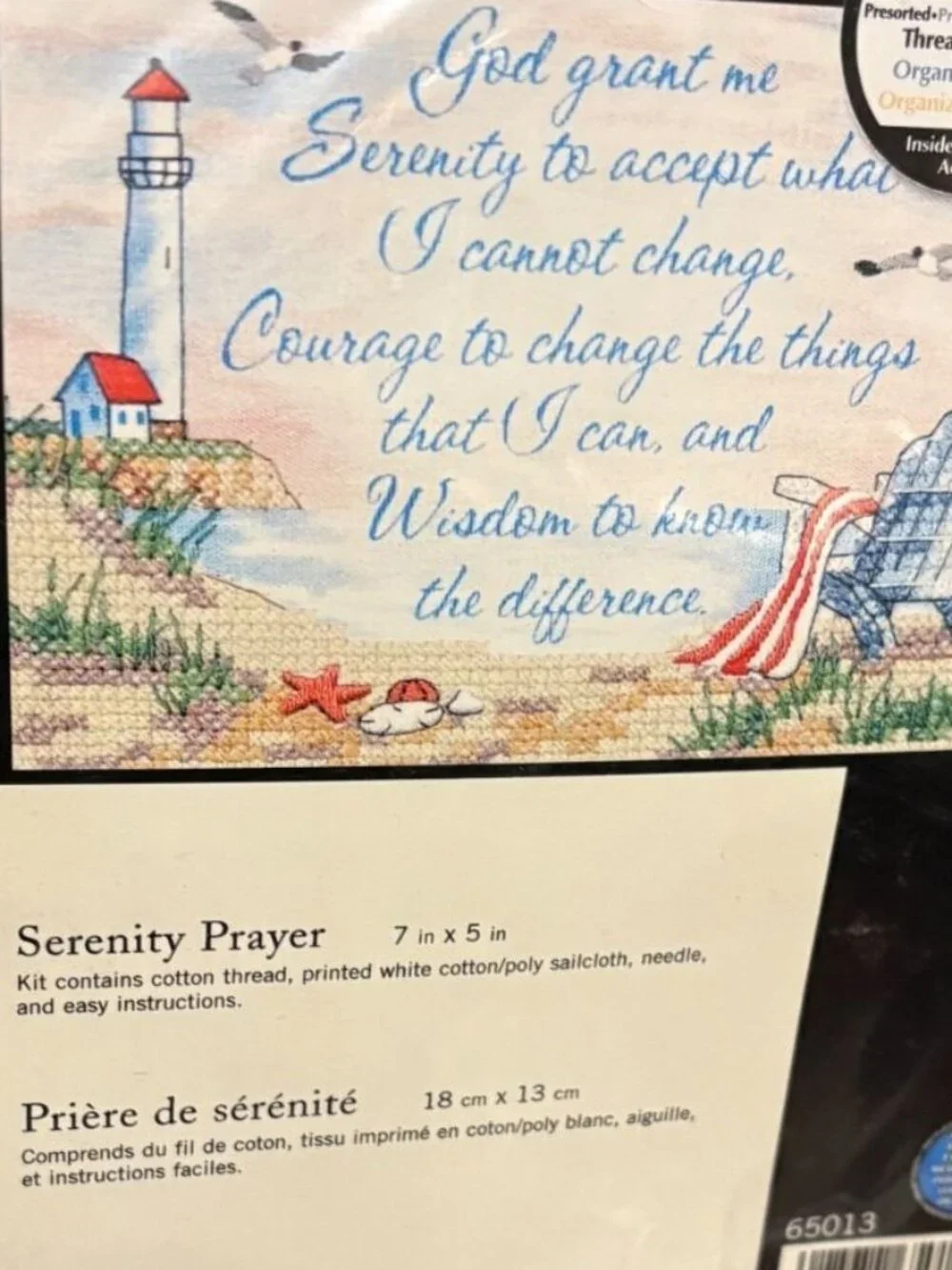Dimensions Serenity Prayer Stamped Cross Stitch Kit 65013 7X 5 Lighthouse Scene